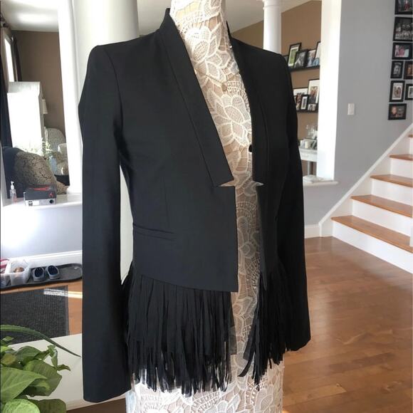Banana Republic Chic Fringed Hem open front black blazer size 4 - Picture 2 of 13